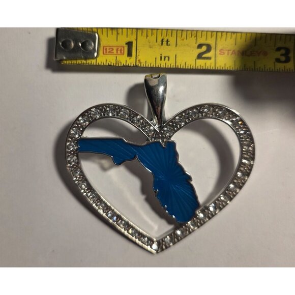Heart Florida Pendant Blue Enamel statement Hinged bail - Picture 6 of 6
